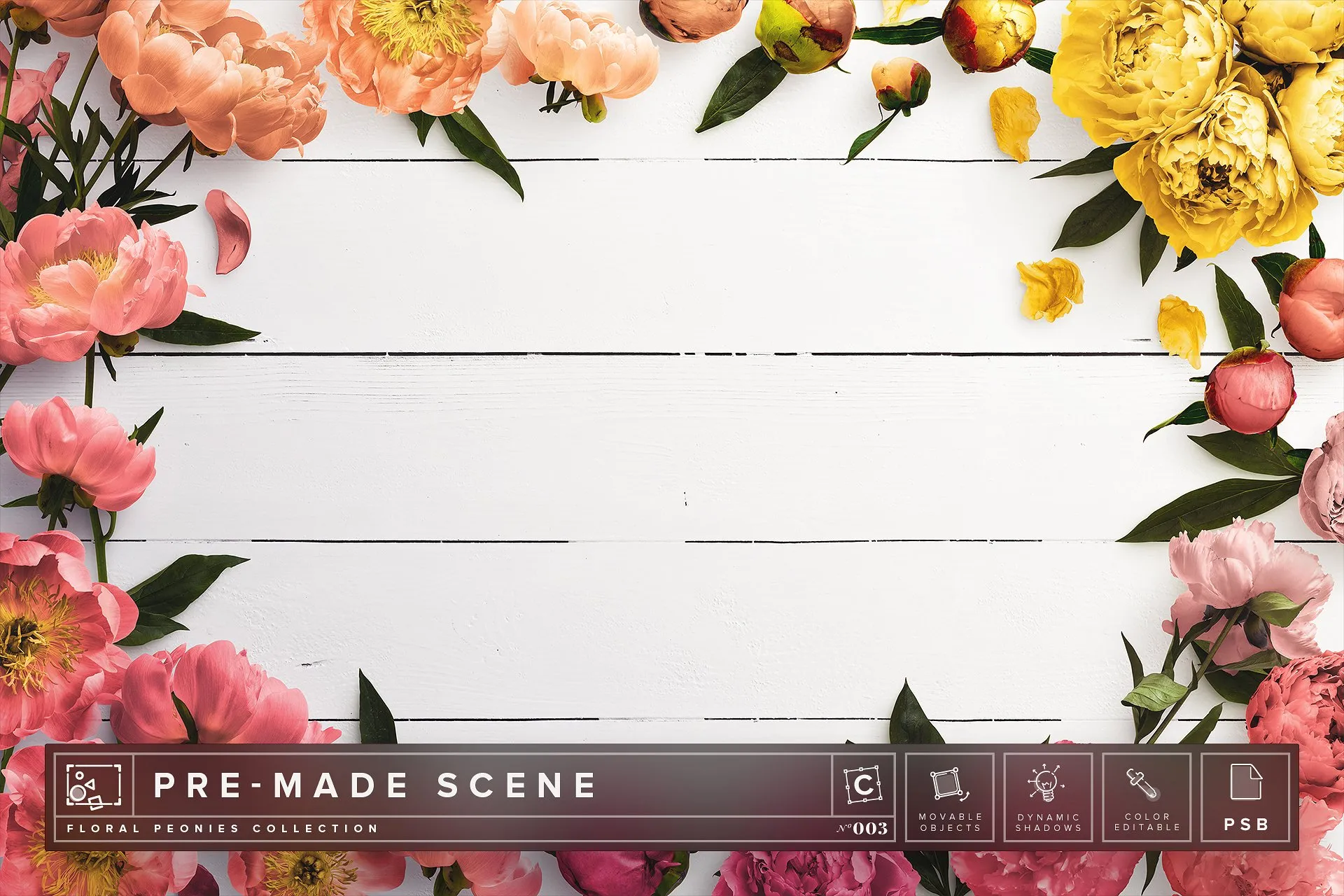 牡丹花饰场景样机 Floral Peonies Mockup Scene #003