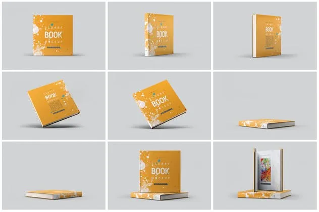 方形精装图书封面效果图样机素材库精选 Square Book Mock-Up插图(4)