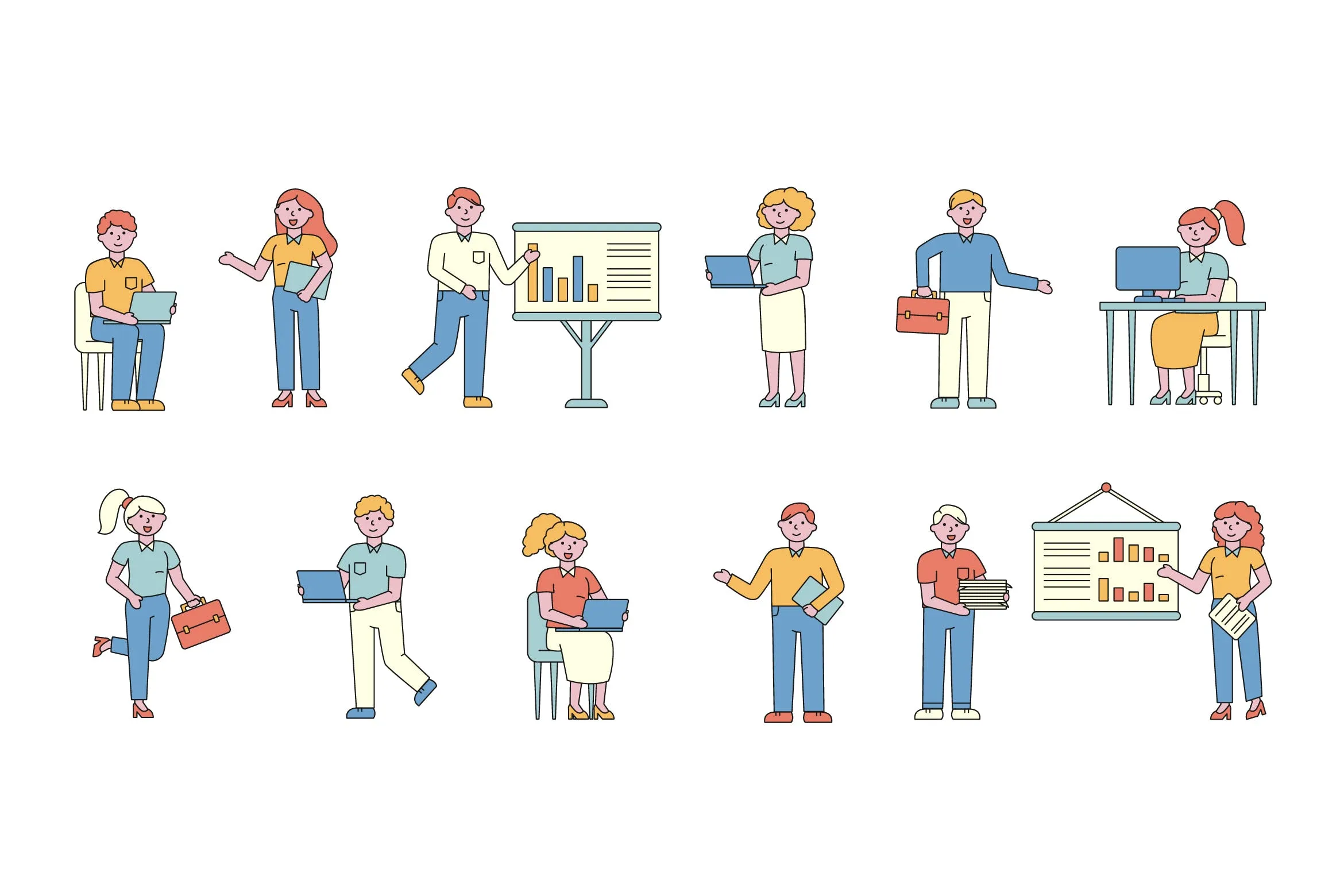 商务人士人物形象线条艺术矢量插画素材库精选素材 Business Lineart People Character Collection插图