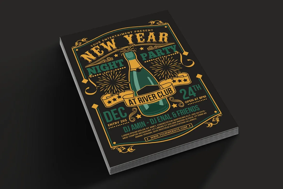 复古设计风格酒吧新年庆祝派对活动海报设计模板 New Year Champagne Party插图(1)