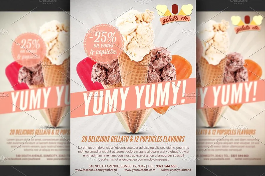 冰淇淋雪糕店促销广告传单模板 Ice Cream Shop Offer Flyer Template插图(1)