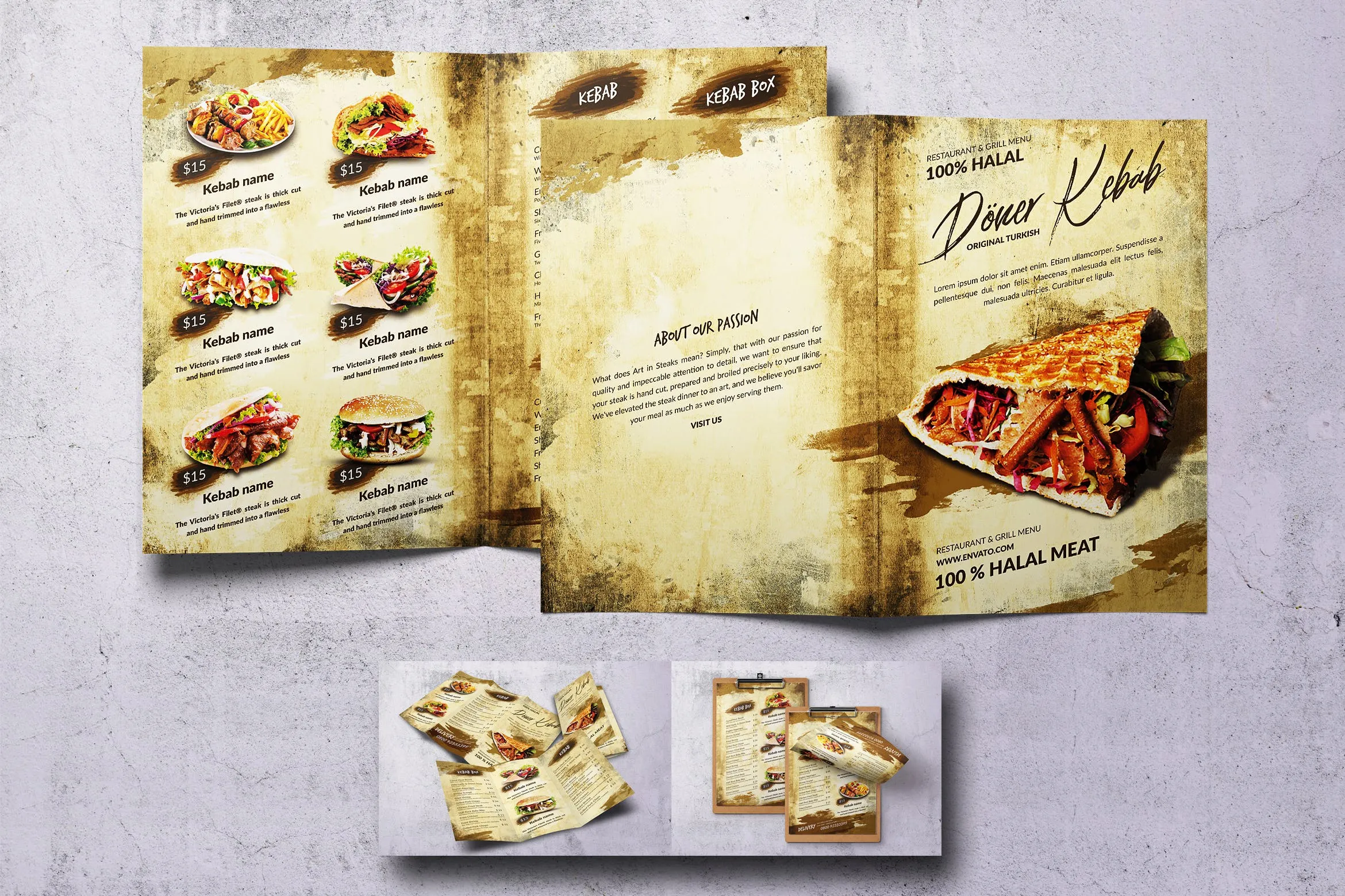 土耳其烤肉菜单设计模板 Doner Kebab Vintage Food Menu Bundle插图