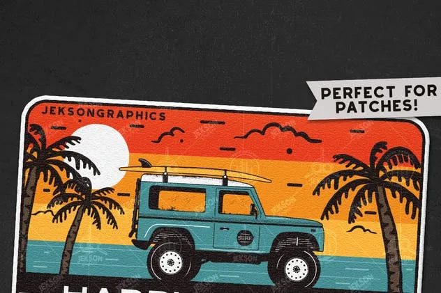 旅行冲浪俱乐部徽标/复古旅行品牌Logo设计模板 Happy Surfer Badge / Vintage Travel Logo插图(1)