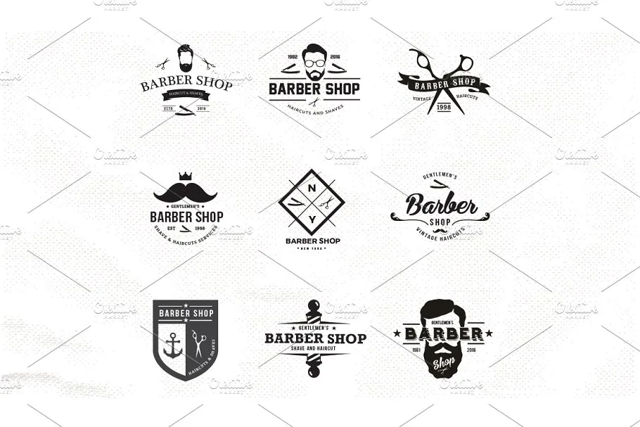 理发店店招Logo标志设计模板 Barber Shop Logo Set