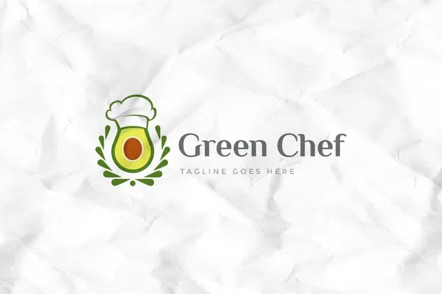 绿色有机食品餐厅品牌Logo设计模板 Green Chef Avocado Logo Template插图(1)