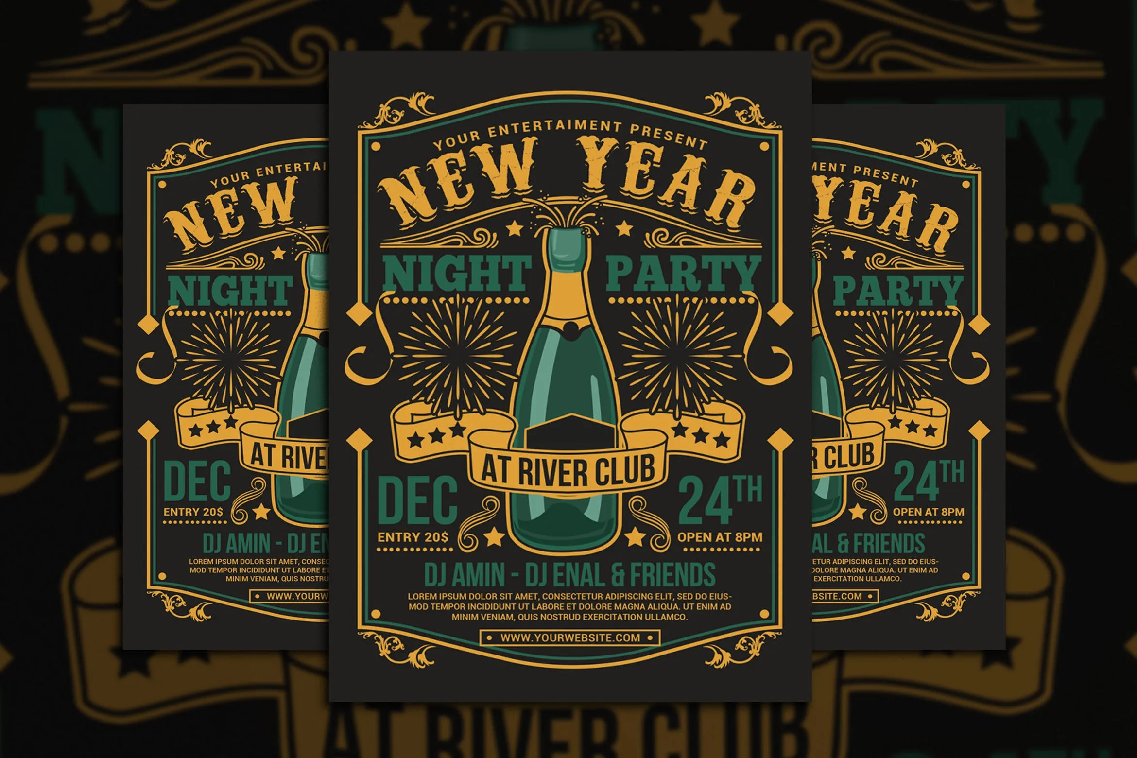 复古设计风格酒吧新年庆祝派对活动海报设计模板 New Year Champagne Party插图