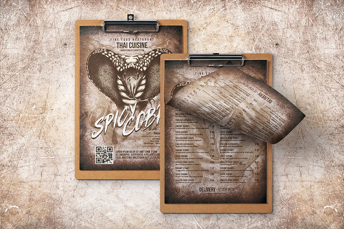 泰国特色菜餐馆菜单设计模板合集 Spicy Cobra Thai Food Menu Bundle插图(9)