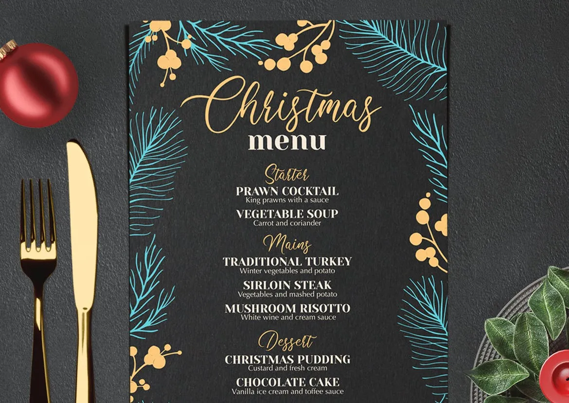 新年圣诞晚餐派对菜单宣传单DM海报设计模板插图(1)