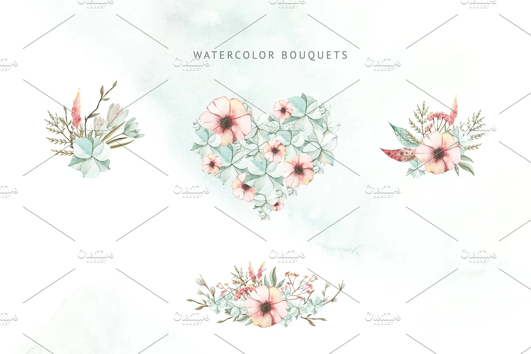 小鸟、树叶&花卉水彩粉画剪贴画 Watercolor Pastel Mood插图(5)