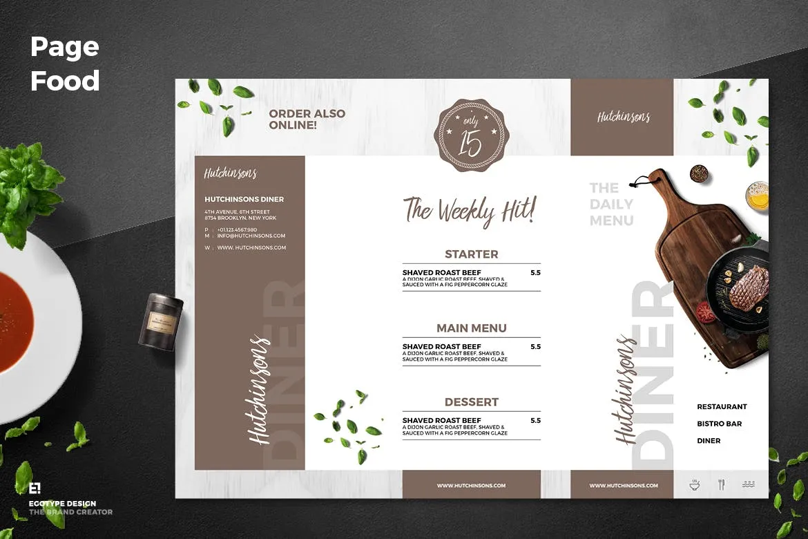 三折页西餐厅菜单设计模板素材 Trifold Restaurant Menu插图(1)