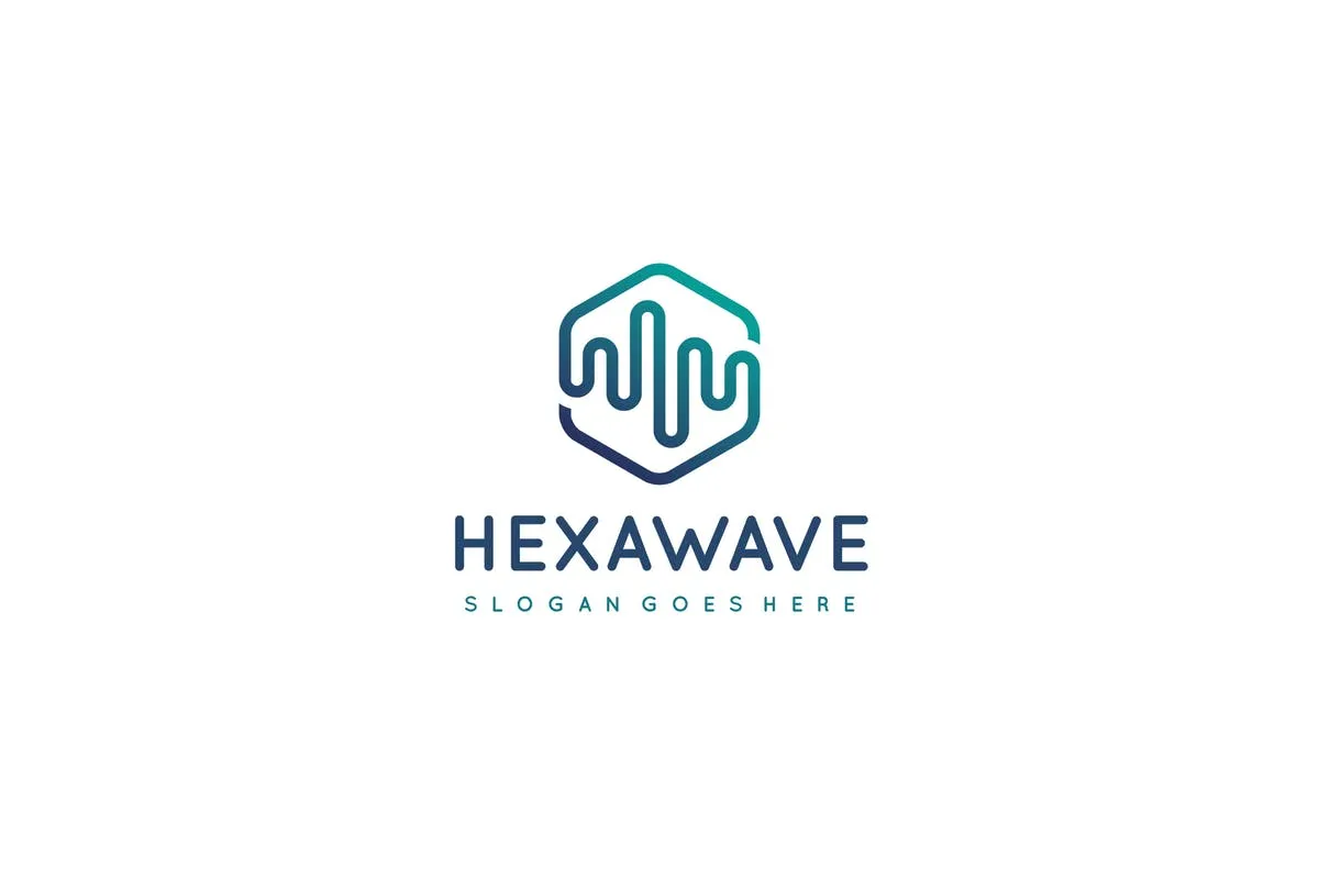 六边形蓝色波浪品牌Logo设计素材 Hexagon Wave Logo