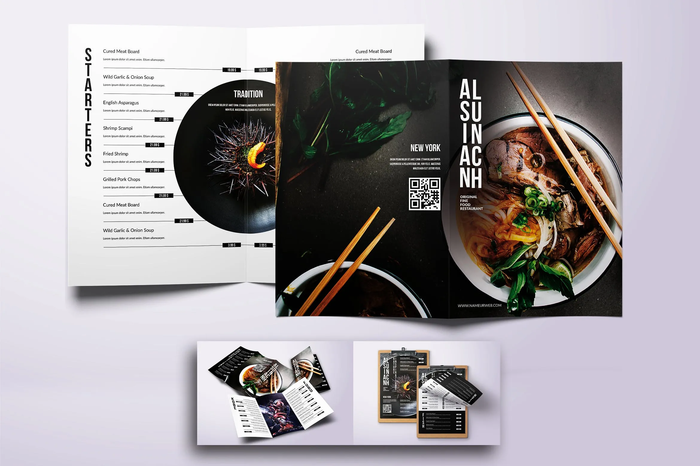 亚洲美食餐馆菜单设计模板合集 Asian Cuisine Elegant Food Menu Bundle