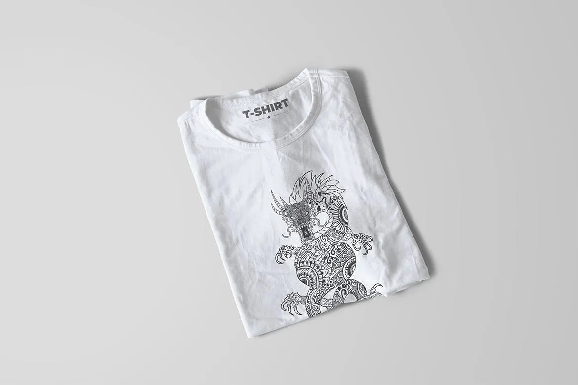 龙-曼陀罗花手绘T恤印花图案设计矢量插画素材库精选素材 Dragon Mandala T-shirt Design Vector Illustration插图(1)