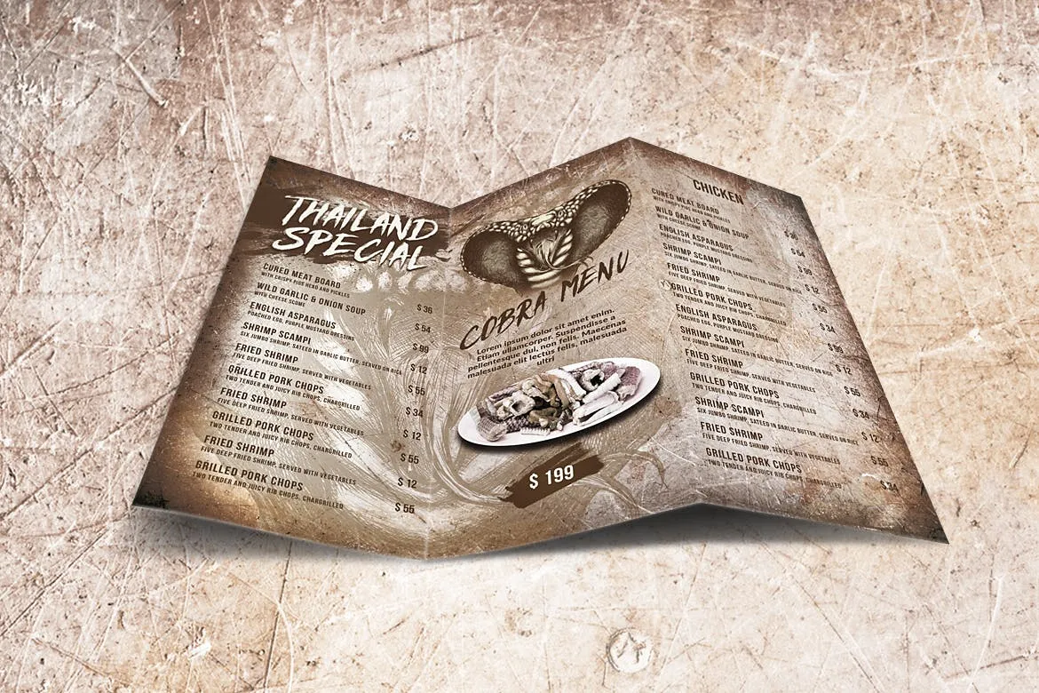泰国特色菜餐馆菜单设计模板合集 Spicy Cobra Thai Food Menu Bundle插图(2)
