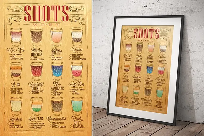 饮料冷饮海报式菜单模板 Poster Shots Menu插图(1)
