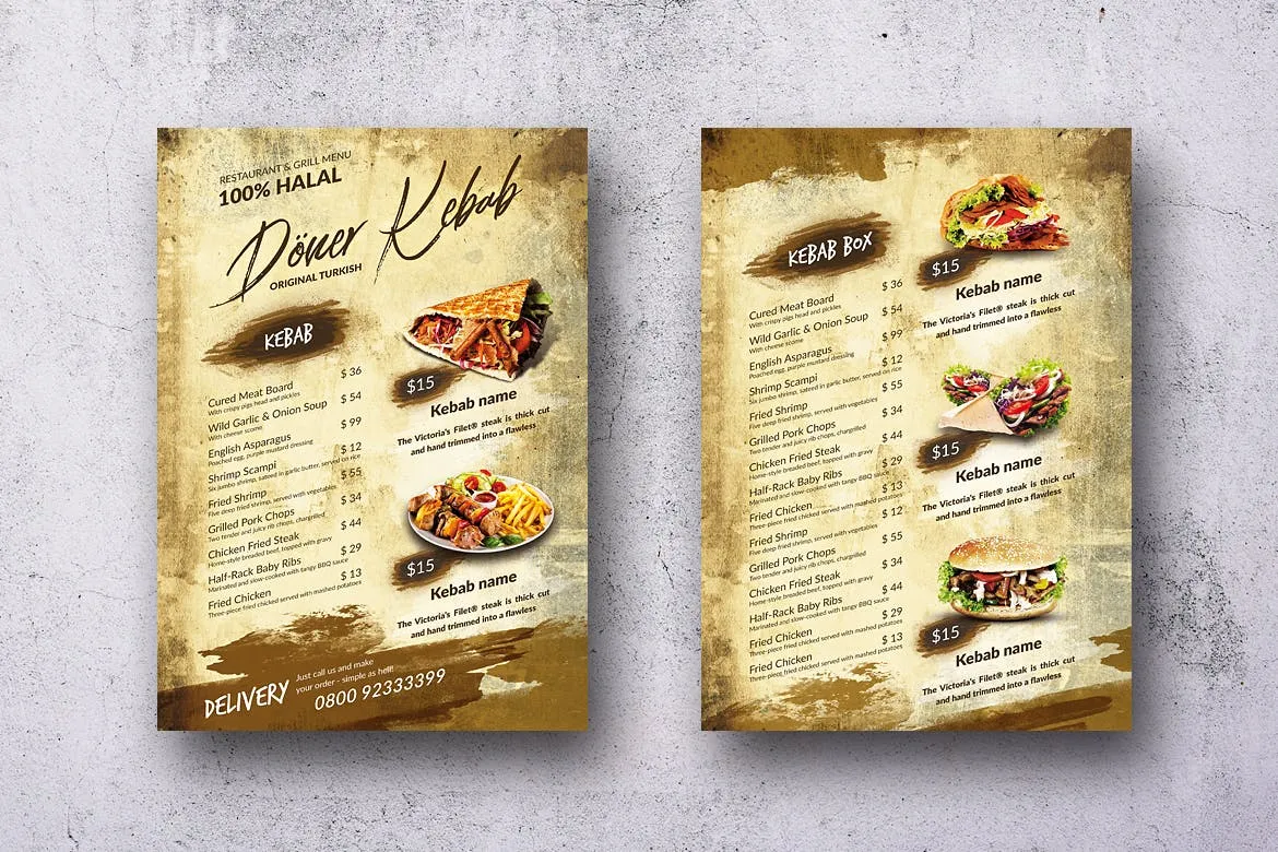 土耳其烤肉菜单设计模板 Doner Kebab Vintage Food Menu Bundle插图(11)