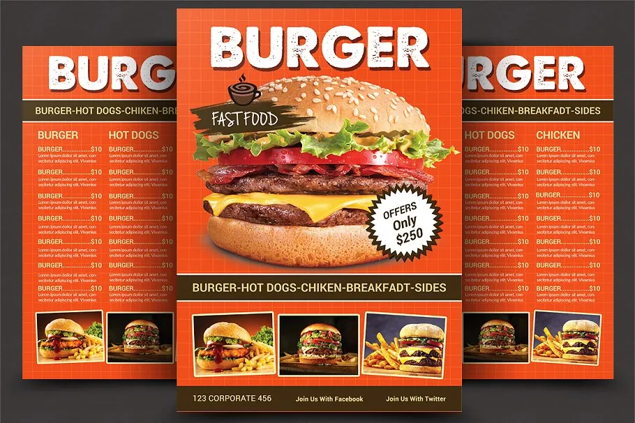 西式快餐面包店菜单设计模板 Restaurant Menu插图