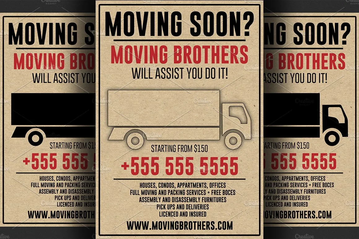 物流运输搬家公司广告海报设计模板 Moving Company Flyer Template