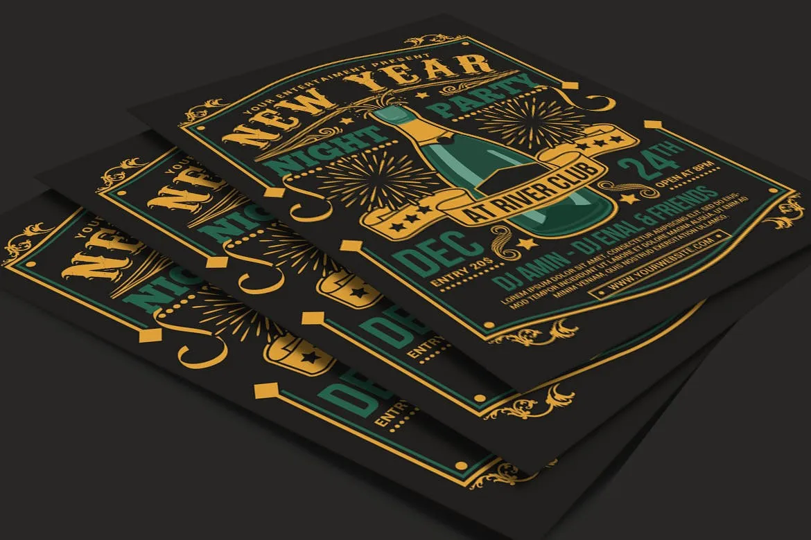 复古设计风格酒吧新年庆祝派对活动海报设计模板 New Year Champagne Party插图(3)