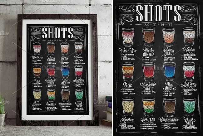 饮料冷饮海报式菜单模板 Poster Shots Menu插图(2)