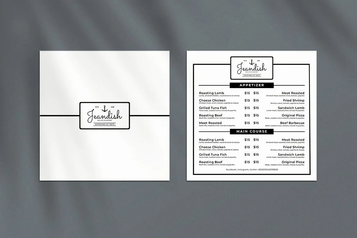 黑白配色西餐素材库精选菜单模板v08 Square Food Menu. 08插图(2)