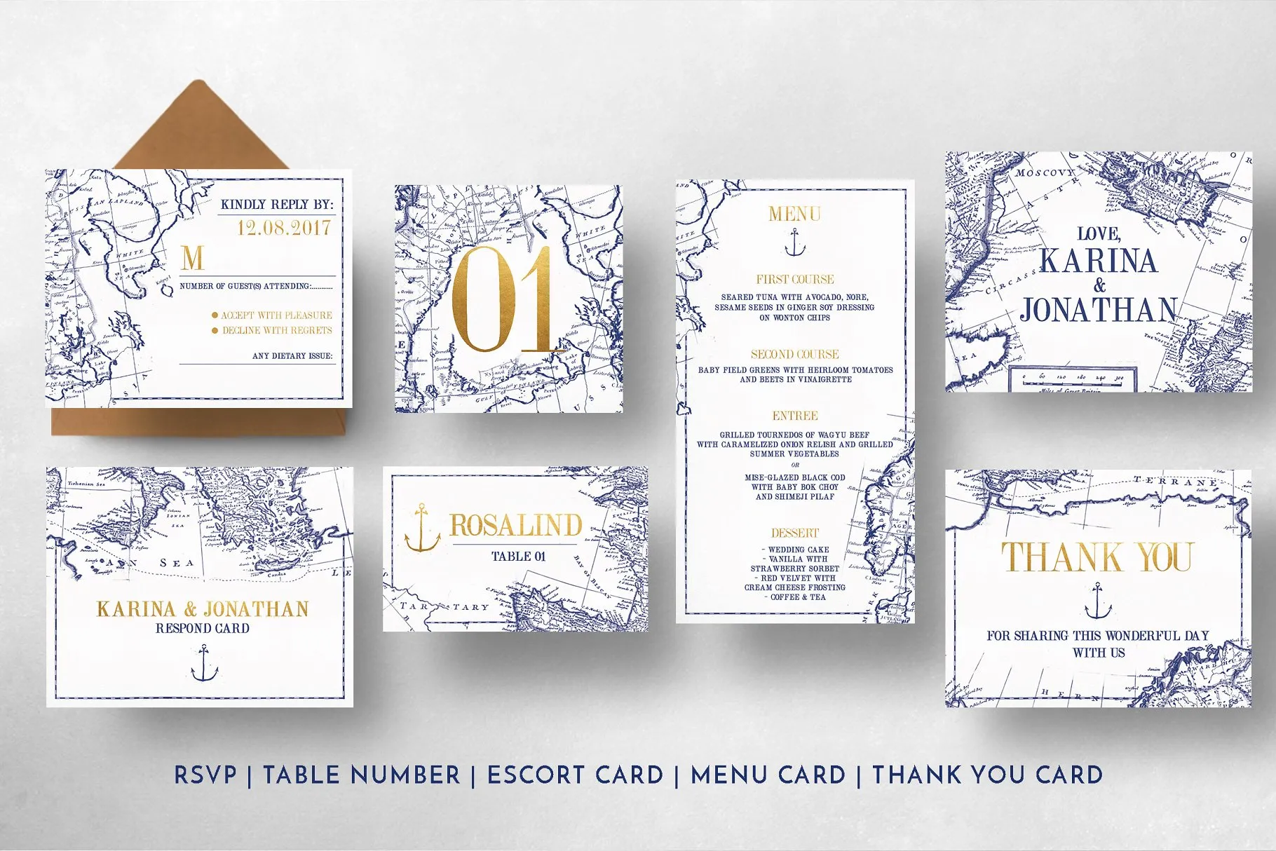 复古地图背景婚礼物料设计模板 Vintage Map Wedding Suite插图(5)