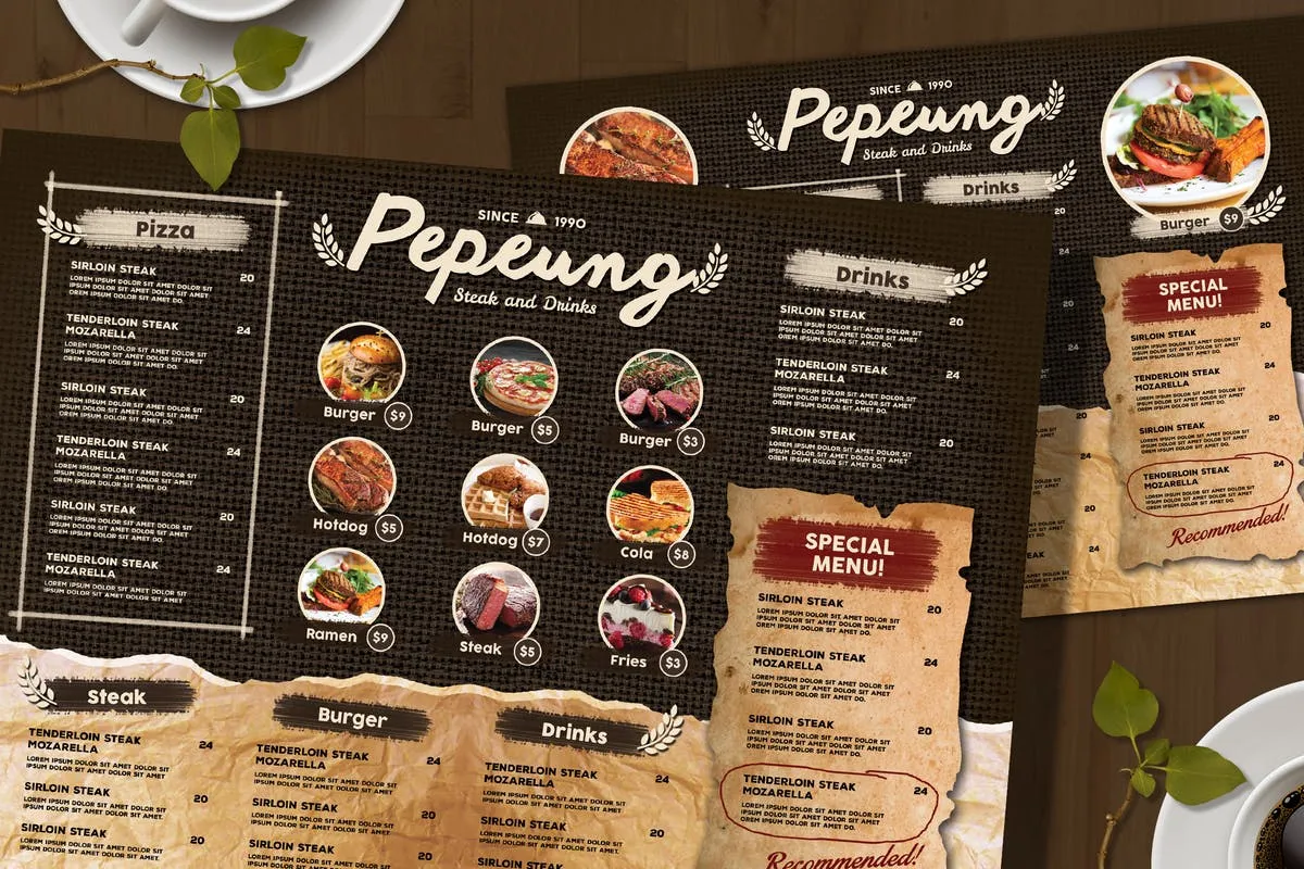 复古乡村咖啡馆菜单设计PSD模板 Rustic Cafe Menu Board