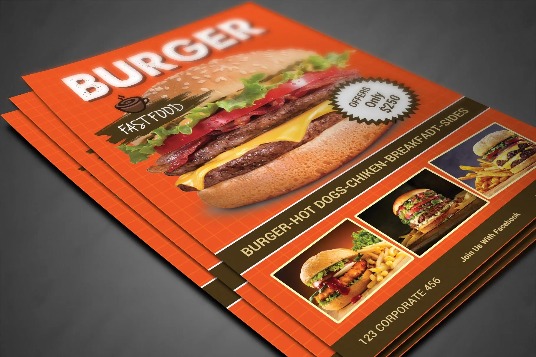 西式快餐面包店菜单设计模板 Restaurant Menu插图(2)