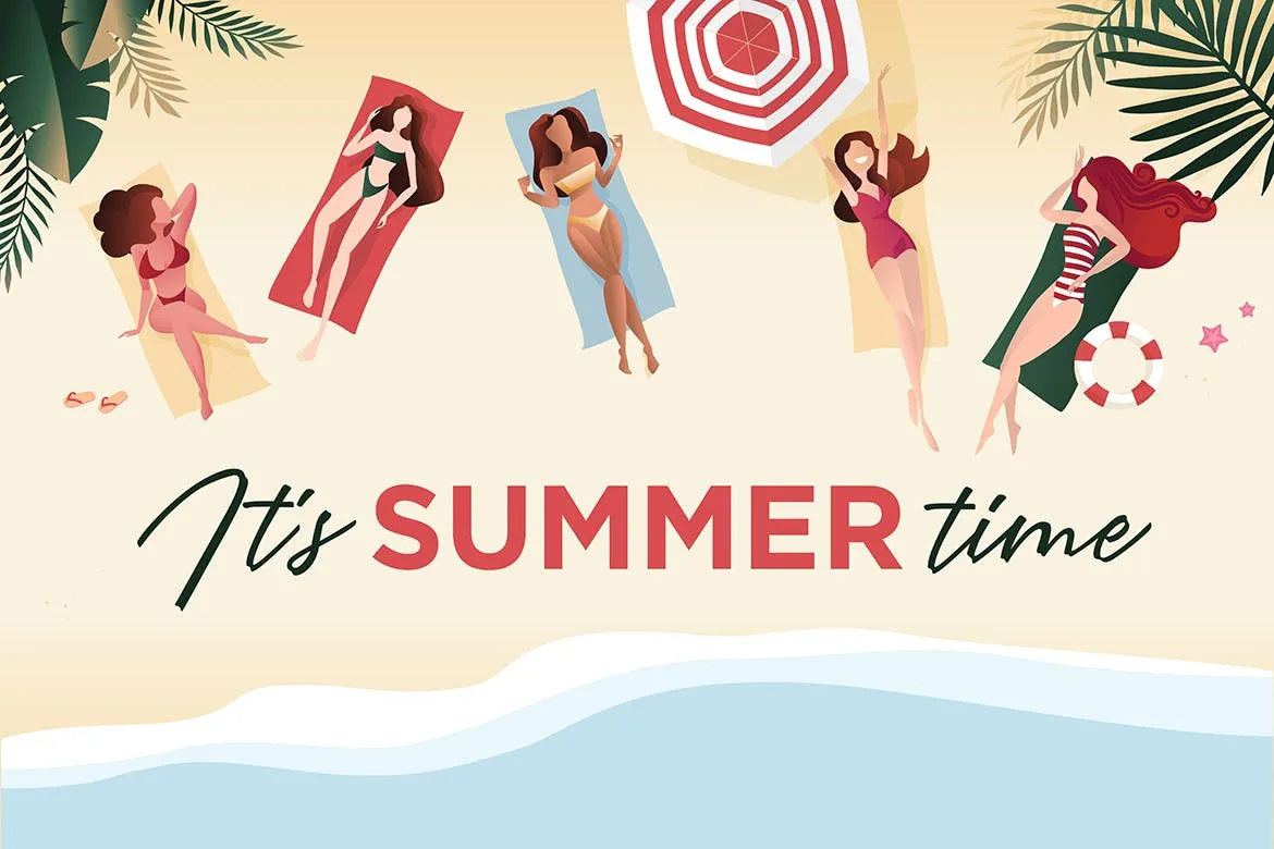夏日欢乐时光矢量Banner插画v1 Summer time banner