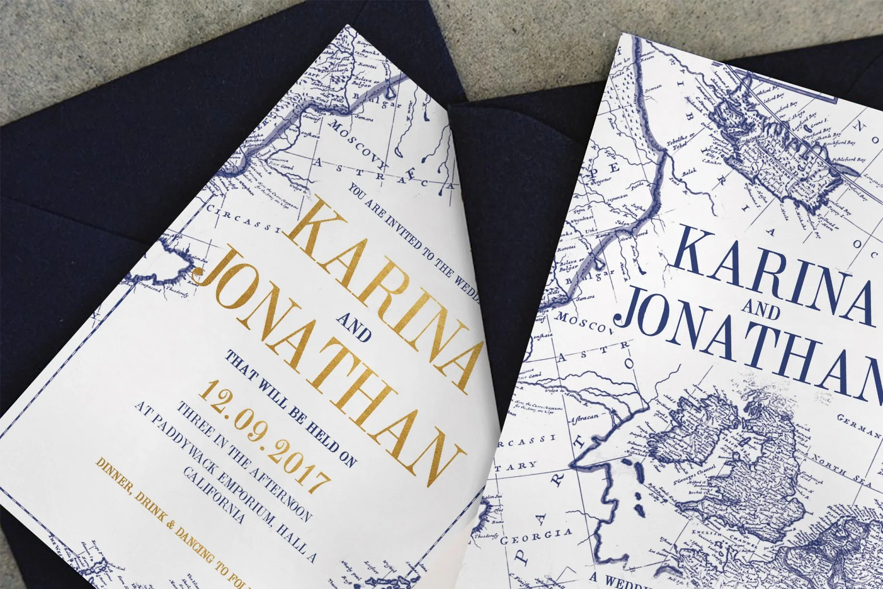 复古地图背景婚礼物料设计模板 Vintage Map Wedding Suite