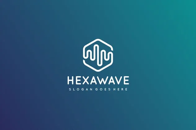 六边形蓝色波浪品牌Logo设计素材 Hexagon Wave Logo插图(1)