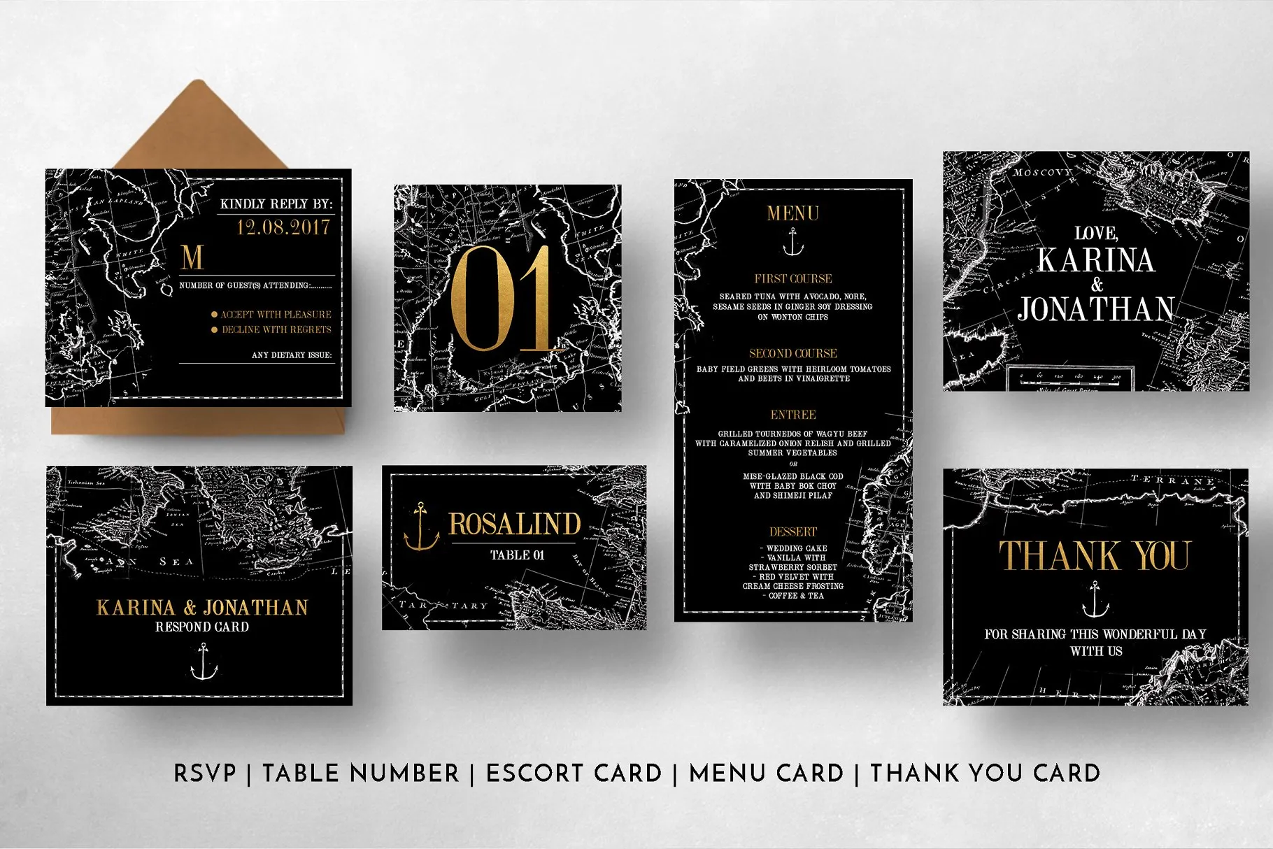复古地图背景婚礼物料设计模板 Vintage Map Wedding Suite插图(13)