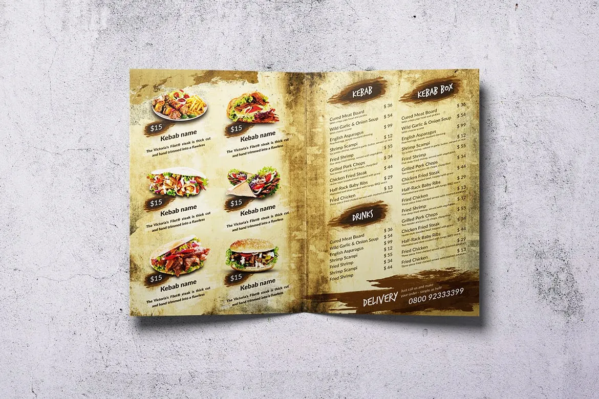 土耳其烤肉菜单设计模板 Doner Kebab Vintage Food Menu Bundle插图(2)