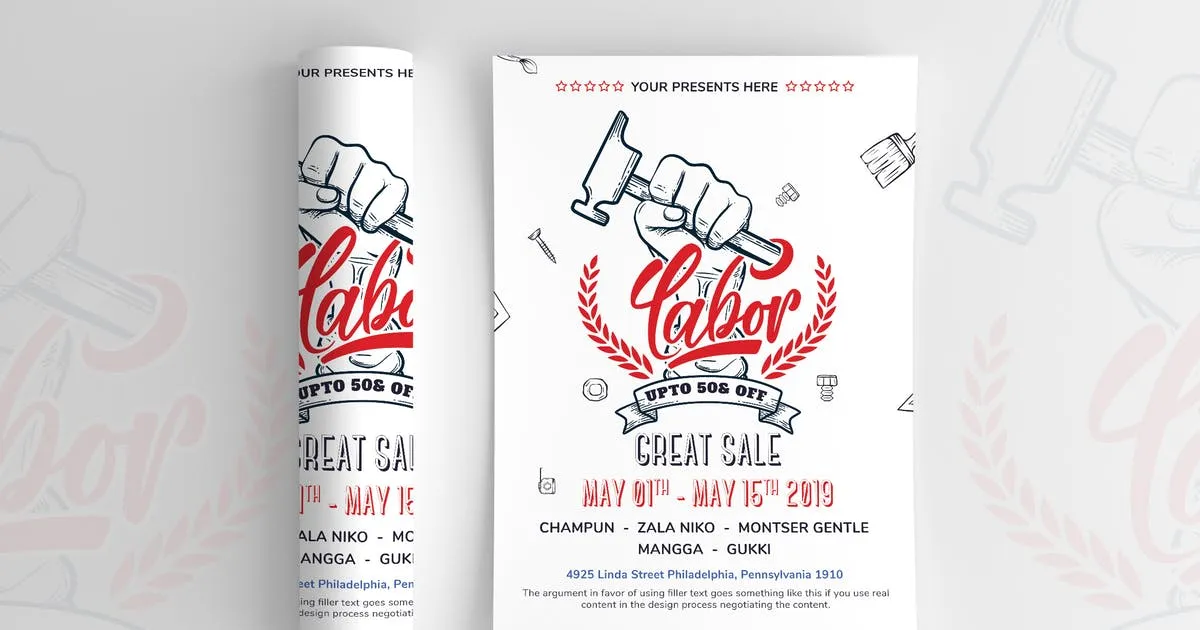 劳动节假日折扣销售海报传单模板04