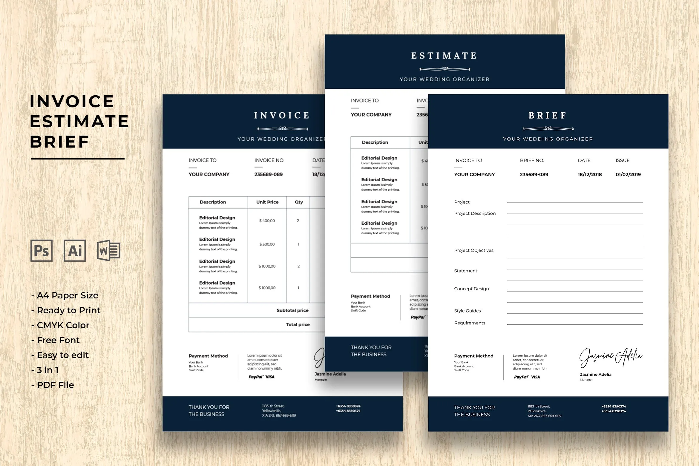 通用性企业发票单据/预算报价表格设计模板 Invoice Estimate Brief插图