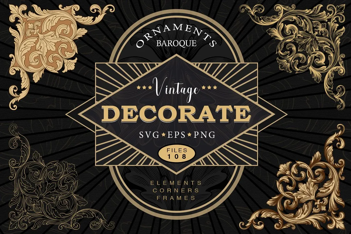 华丽复古风格页面装饰插画套装插图