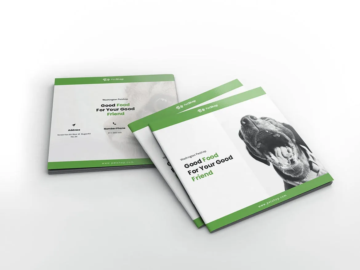 宠物店/宠物医院方形宣传册设计模板 Pet Shop Square Brochure Template插图(1)