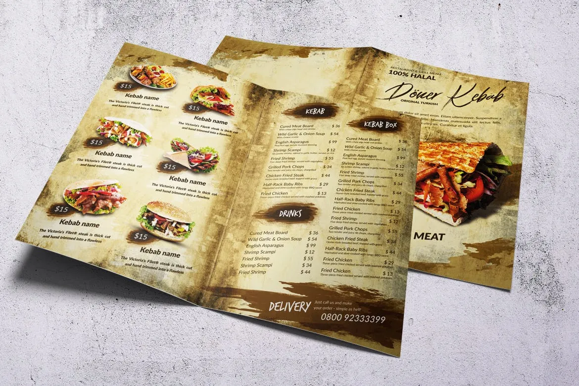 土耳其烤肉菜单设计模板 Doner Kebab Vintage Food Menu Bundle插图(1)