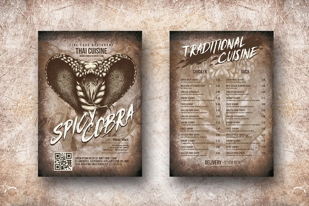 泰国特色菜餐馆菜单设计模板合集 Spicy Cobra Thai Food Menu Bundle插图(10)