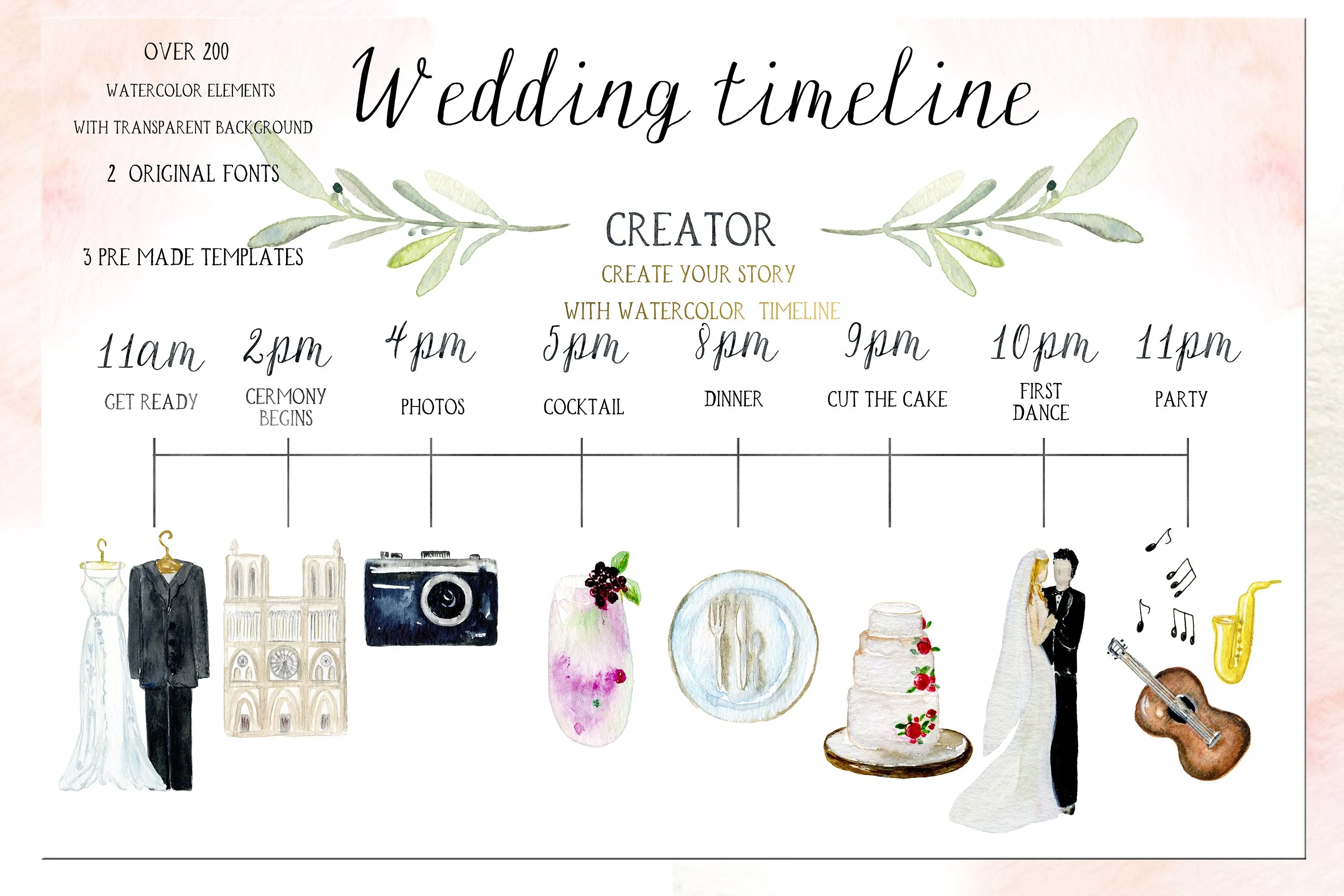 浪漫婚礼时间轴&故事设计素材 Wedding timeline & story creator插图(14)