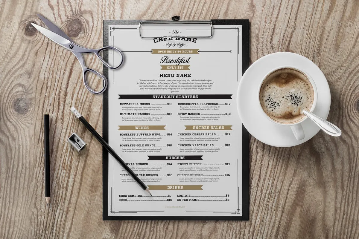 复古设计风格咖啡厅PSD菜单模板 Vintage Cafe & Cofee Menu插图