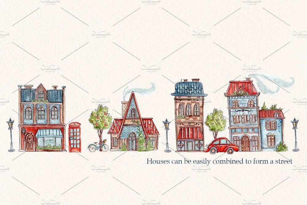 优雅的清新手绘水彩风格欧式英式建筑大集合插图(2)