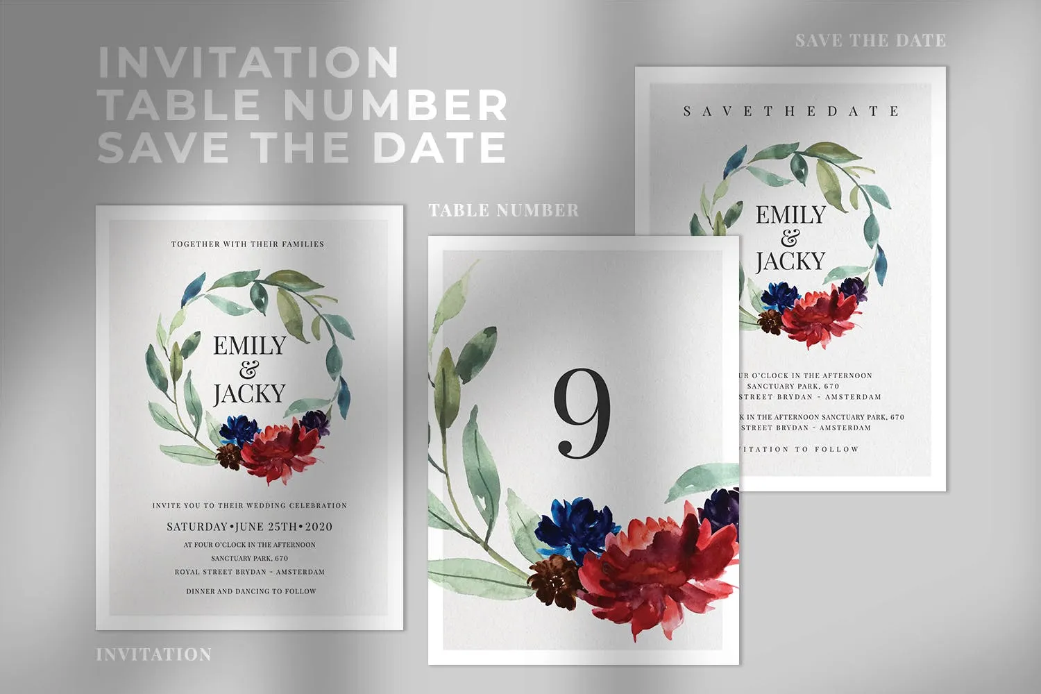 水彩手绘花环装饰婚礼主题设计素材包 Watercolor Floral Wedding Suite插图(2)