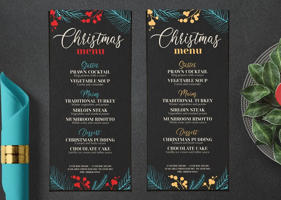 新年圣诞晚餐派对菜单宣传单DM海报设计模板