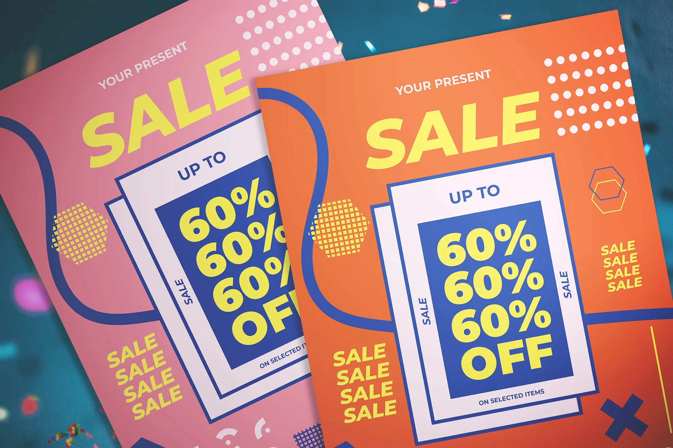 孟菲斯风格促销海报传单设计模板 Memphis Sale Flyer插图