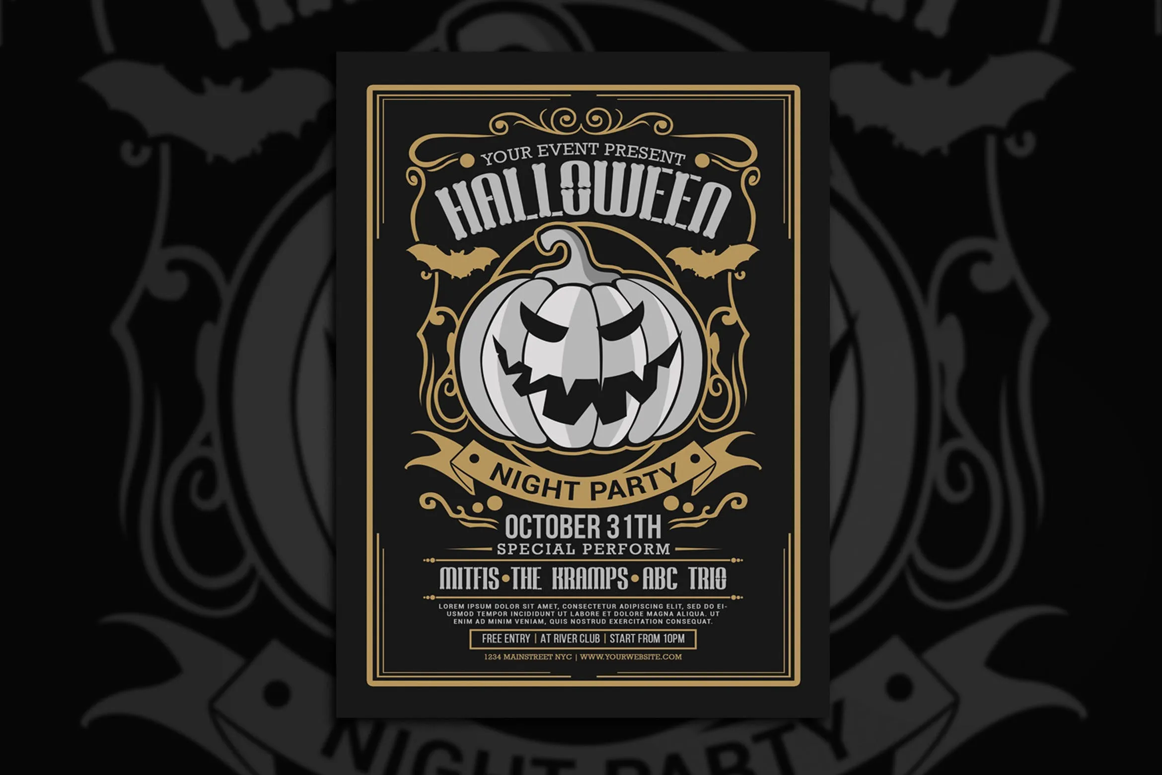 万圣节之夜主题活动海报设计模板 Halloween Night Party插图