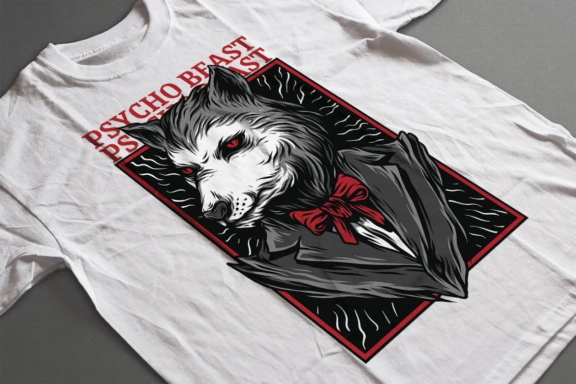 精神病野兽潮牌T恤印花图案素材库精选设计素材 Psycho Beast插图(2)
