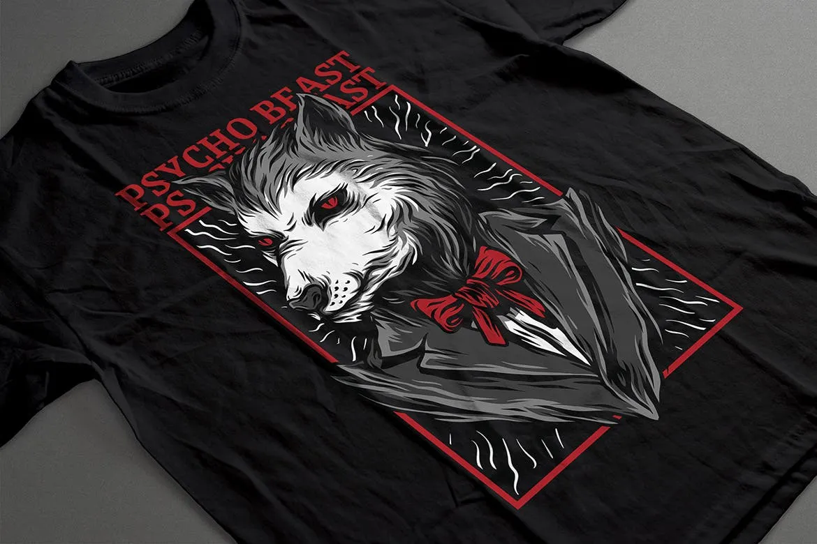 精神病野兽潮牌T恤印花图案素材库精选设计素材 Psycho Beast插图(1)