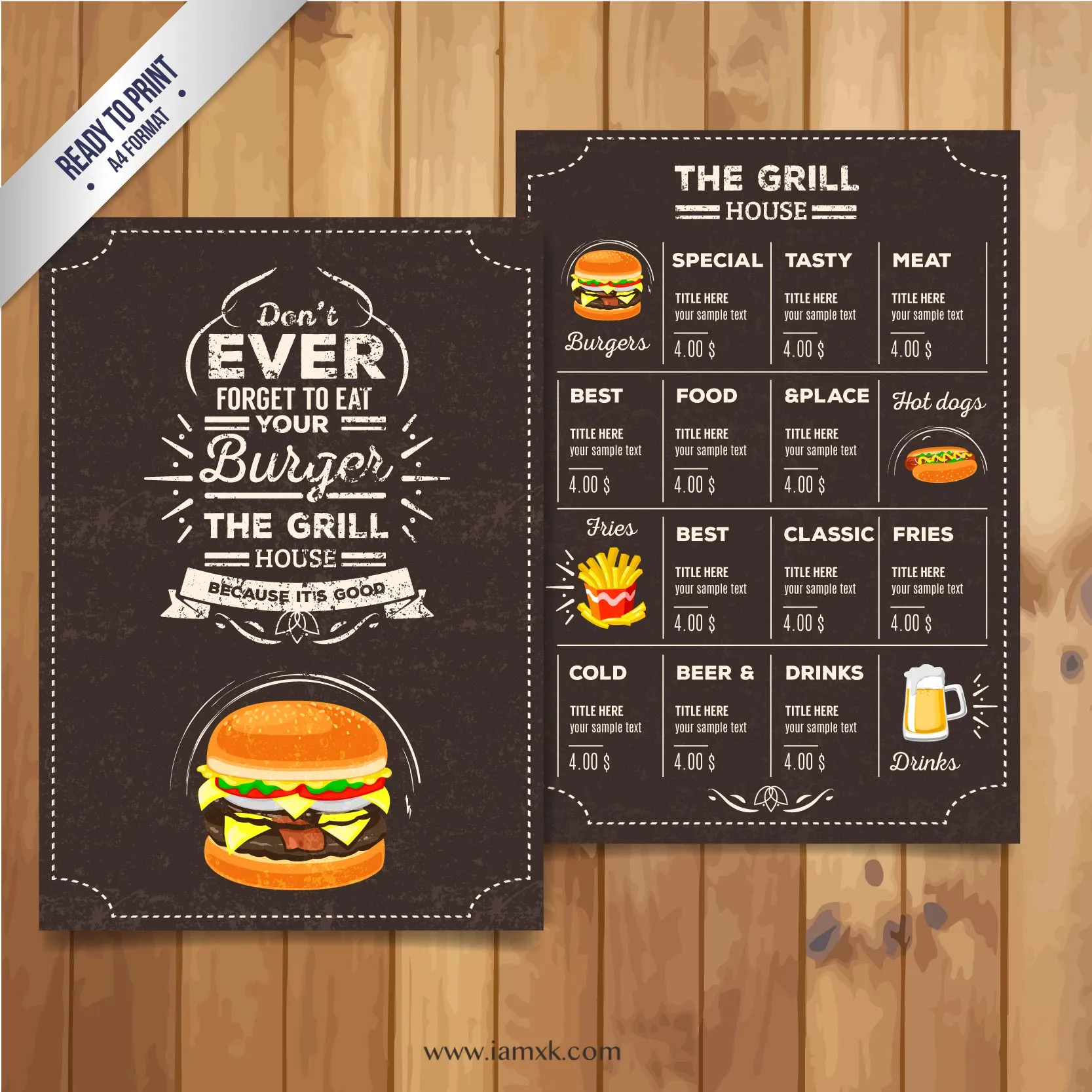 复古风格汉堡餐厅菜单设计 的Grill restaurant menu in retro style