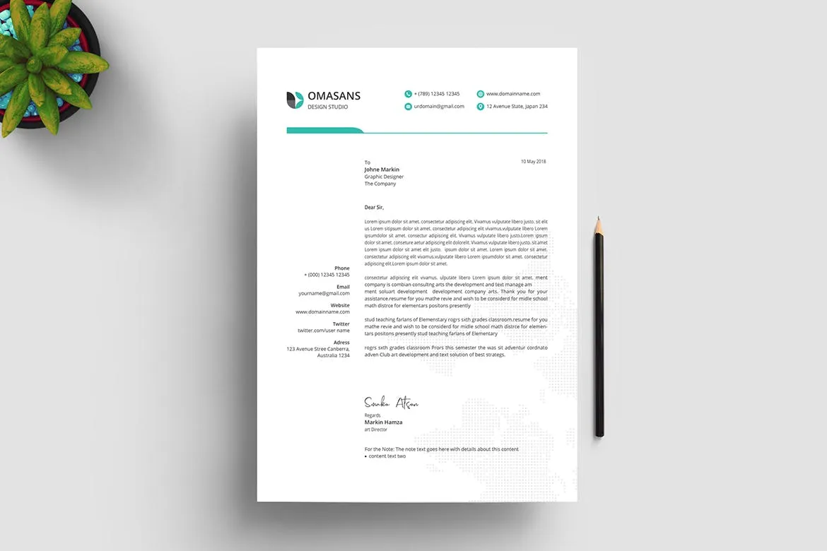 现代设计风格公开信/推荐信企业信纸设计模板03 Letterhead Template 03插图(2)